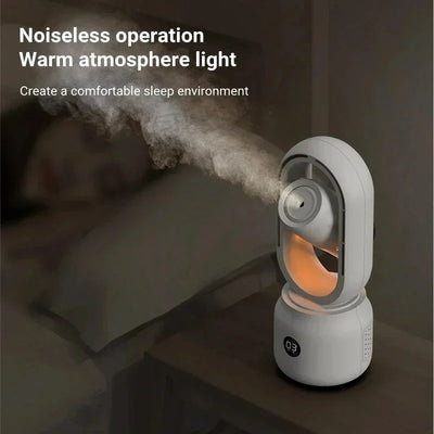 Ventilador sin aspas con luz nocturna y función de rociado: silencioso y portátil para dormitorio y oficina.