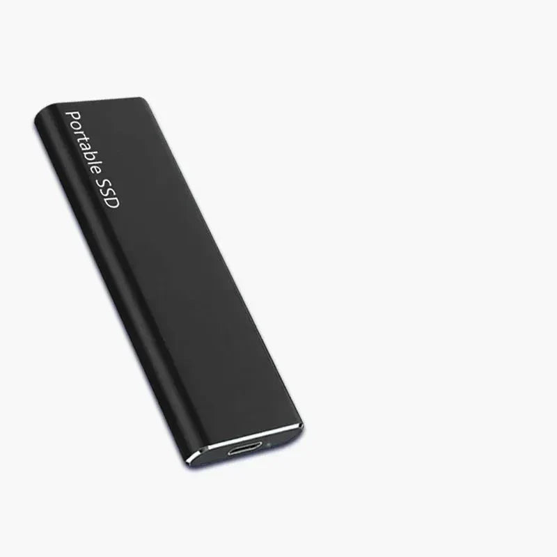 Disque SSD portable noir, compact et élégant, avec connecteur USB-C, idéal pour le stockage externe rapide et sécurisé des données numériques.