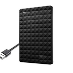 Disque dur externe noir USB, design géométrique, stockage portable, haute capacité, connectivité rapide, idéal pour sauvegarde et transfert de données.