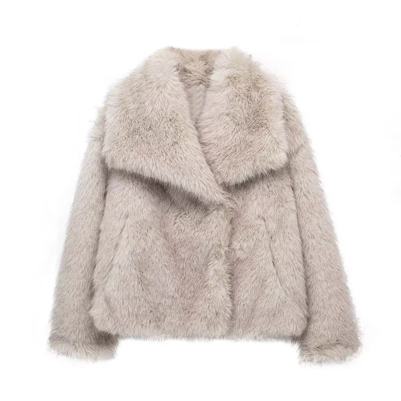 Beige faux fur frakke til kvinder
