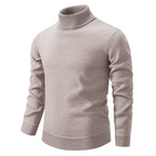 Pull col roulé beige pour homme, manches longues, tricoté, style élégant et moderne, idéal pour l'hiver et les occasions décontractées.