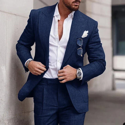 Novio moderno: traje de boda de lino