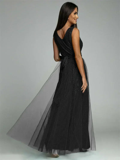 Elisa | Vestido de noche con detalles de malla y abertura alta