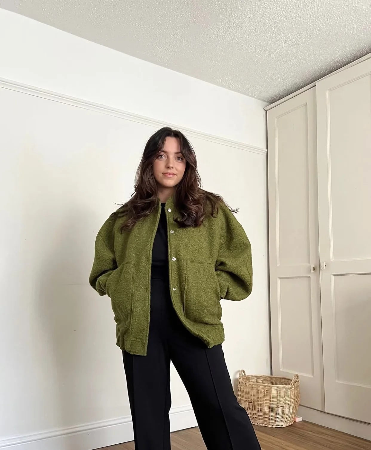 Luna - Manteau oversize en laine à col rond et boutons