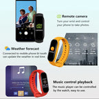 Montre connectée avec fonctions: télécommande appareil photo, prévisions météo, contrôle musique. Accessoire intelligent pour smartphone.