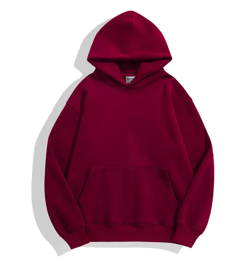 Sweat à capuche rouge bordeaux unisexe, poche kangourou, manches longues, style décontracté, idéal pour l'automne et l'hiver.