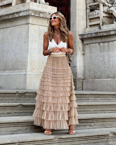 Falda midi de tul con diseño elegante de línea A para mujer