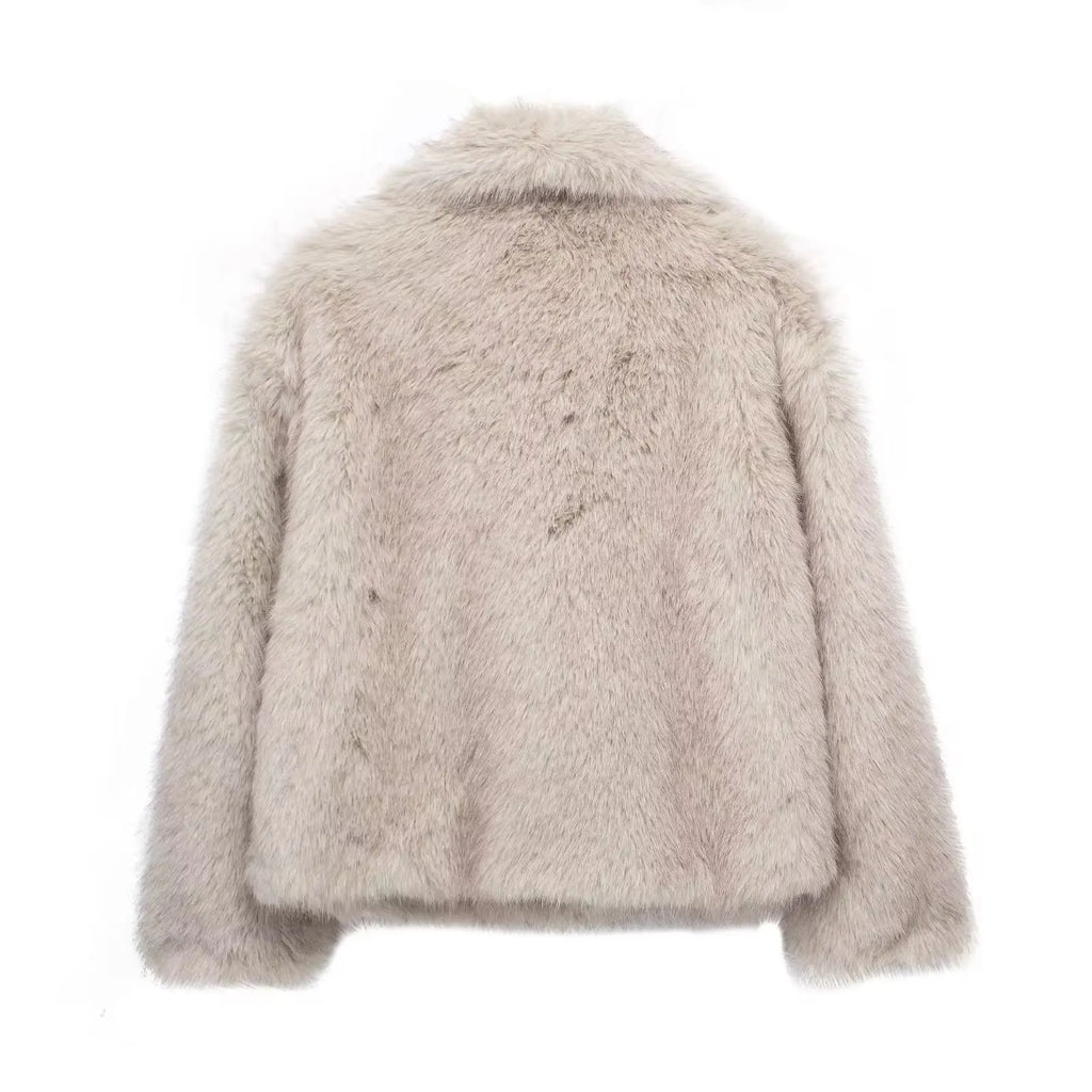 Beige faux fur frakke til kvinder