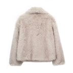 Beige faux fur frakke til kvinder