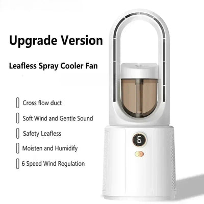 Ventilador de dormitorio sin hojas con refrigeración por pulverización y luz nocturna: minienfriador de aire silencioso para dormir mejor en verano