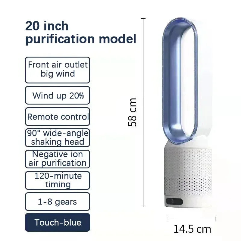 Ventilador de torre sin aspas 3 en 1: seguro, silencioso y elegante con 8 velocidades y control remoto
