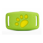 Traceur GPS pour animaux de compagnie vert avec motif patte, dispositif de localisation sans fil, sécurité pour chiens et chats, technologie avancée.