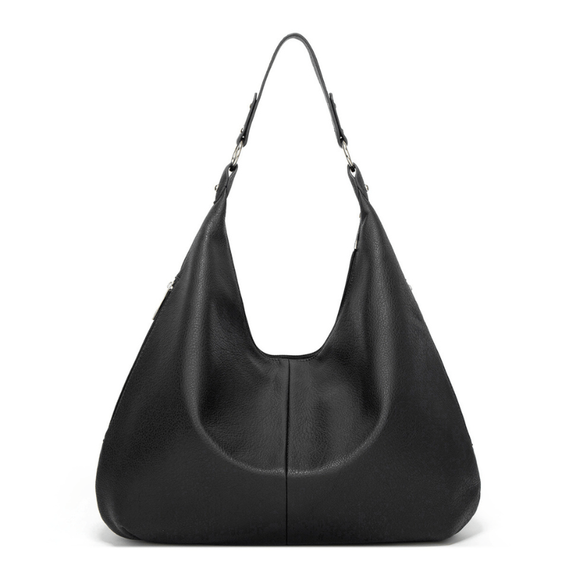 Sac à main noir en cuir élégant, design moderne, anse unique, idéal pour mode féminine, accessoire tendance, style chic et sophistiqué.