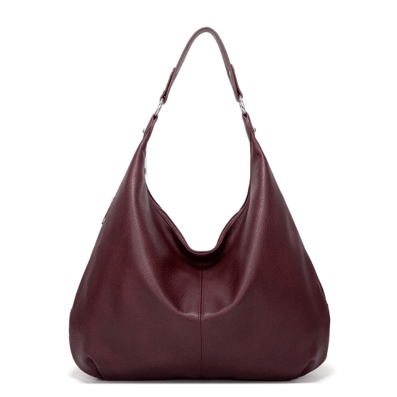 Sac à main hobo en cuir bordeaux, design élégant et moderne, idéal pour la mode féminine. Accessoire tendance pour un style chic et sophistiqué.