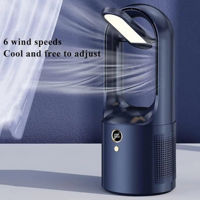 Ventilador de mesa sin aspas con LED y USB: silencioso, seguro e inalámbrico