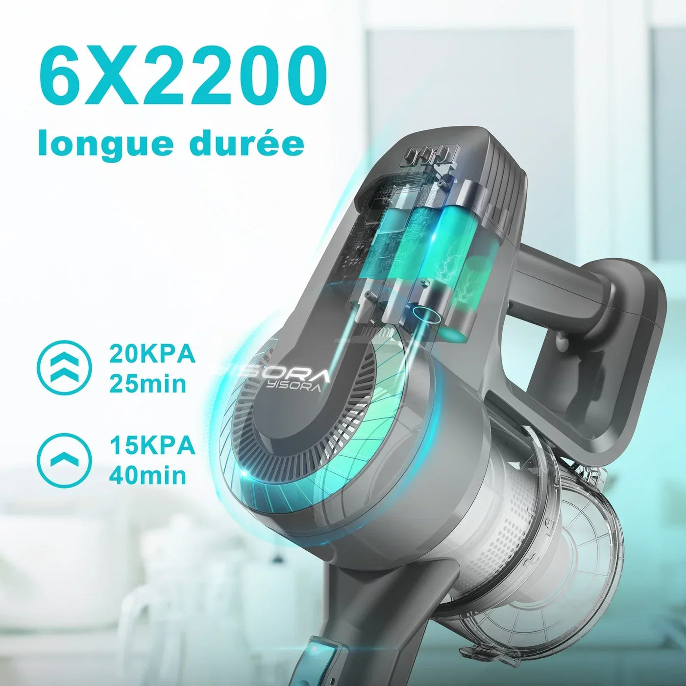 6-in-1 Cordless Stick Vacuum Cleaner - with LED Brush, 2200mAh Battery and Quiet Operation (65dB)