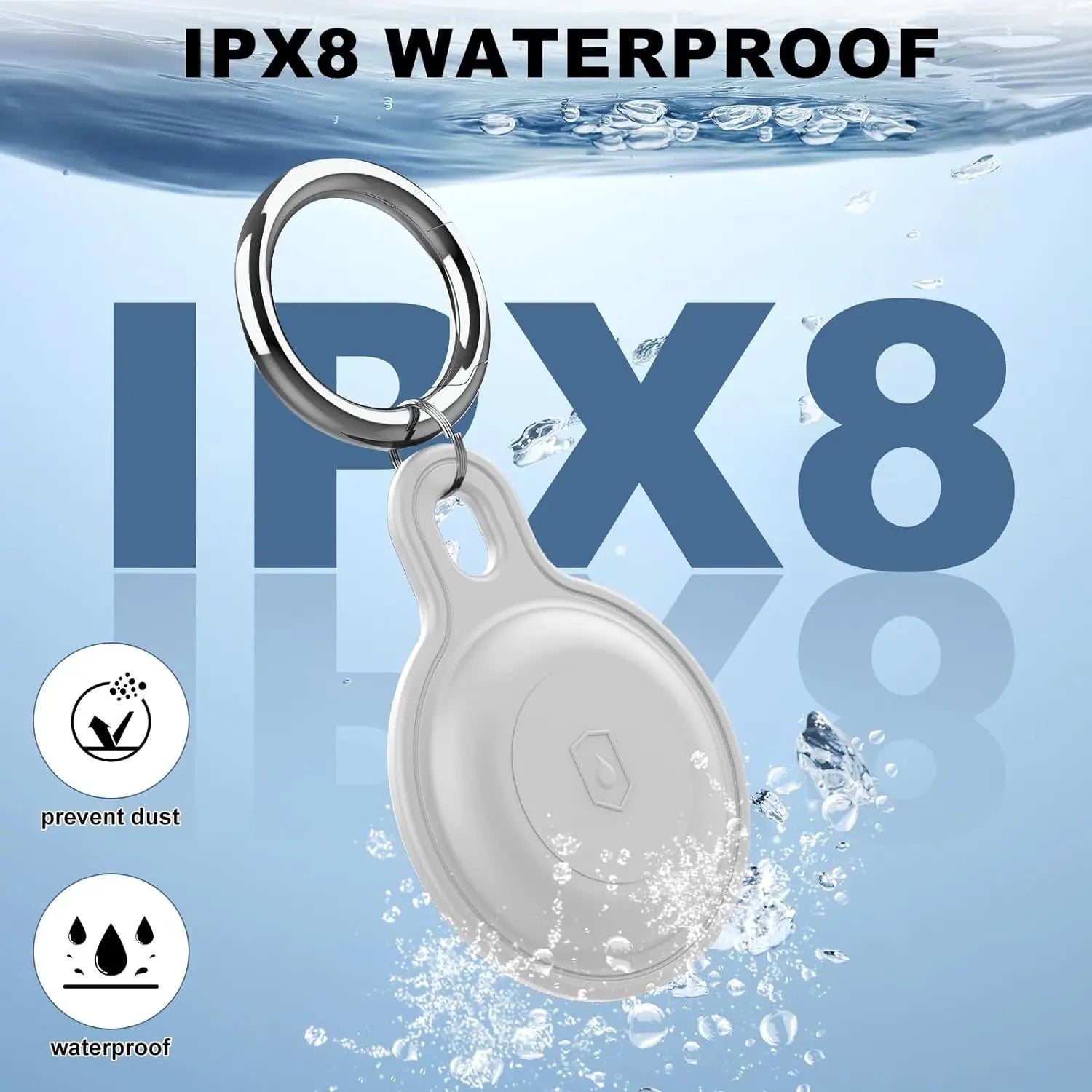 Porte-clés étanche IPX8, protection anti-poussière, design moderne, idéal pour sécuriser vos objets personnels sous l'eau.