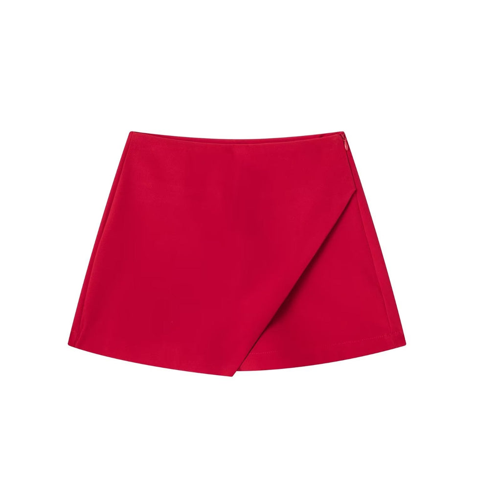 Jupe trapèze rouge vif, design moderne, tissu lisse, idéale pour mode féminine, tenue élégante, style tendance, vêtement chic.
