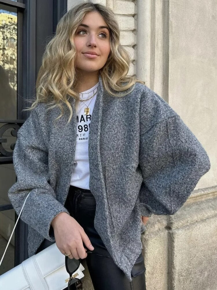 Luna - Manteau oversize en laine à col rond et boutons