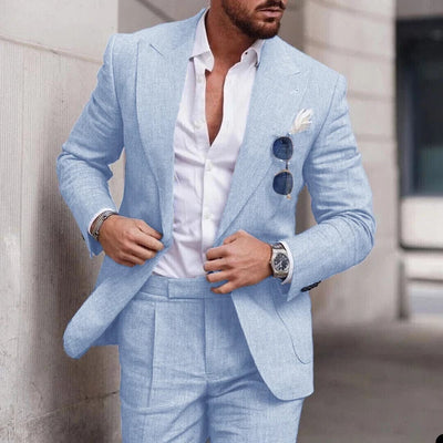 Novio moderno: traje de boda de lino