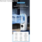 Ventilateur sans pales blanc avec écran numérique, offrant refroidissement rapide, humidification, et six niveaux de ventilation pour confort optimal.