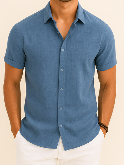Camisa de lino de manga corta para hombre