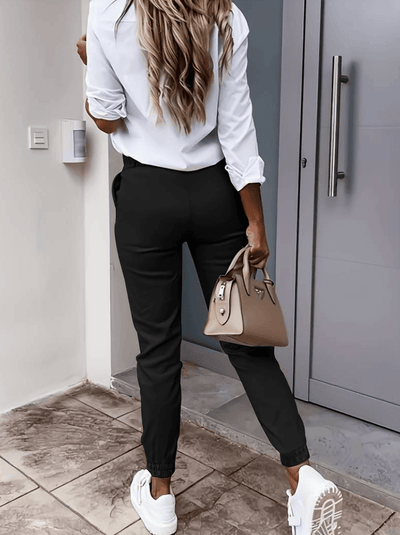 Joggers ajustados para mujer - corte entallado - cintura alta - puños elásticos - bolsillos laterales