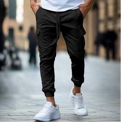 Pantalones de jogging cargo para hombre - corte ajustado - algodón elástico - cintura y tobillos elásticos