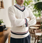 El Conde - Suéter de punto con cuello en V para hombre, estilo universitario informal para otoño e invierno
