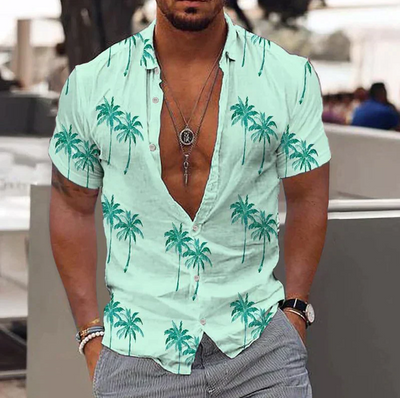 Camisa de manga corta con botones para hombre - Corte holgado - Estampado de palmeras tropicales