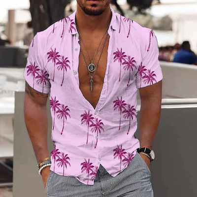Camisa de manga corta con botones para hombre - Corte holgado - Estampado de palmeras tropicales