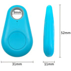 Traceur Bluetooth bleu, dimensions 52mm x 31mm x 11mm, avec trou de 9mm. Accessoire de localisation pour clés et objets personnels.