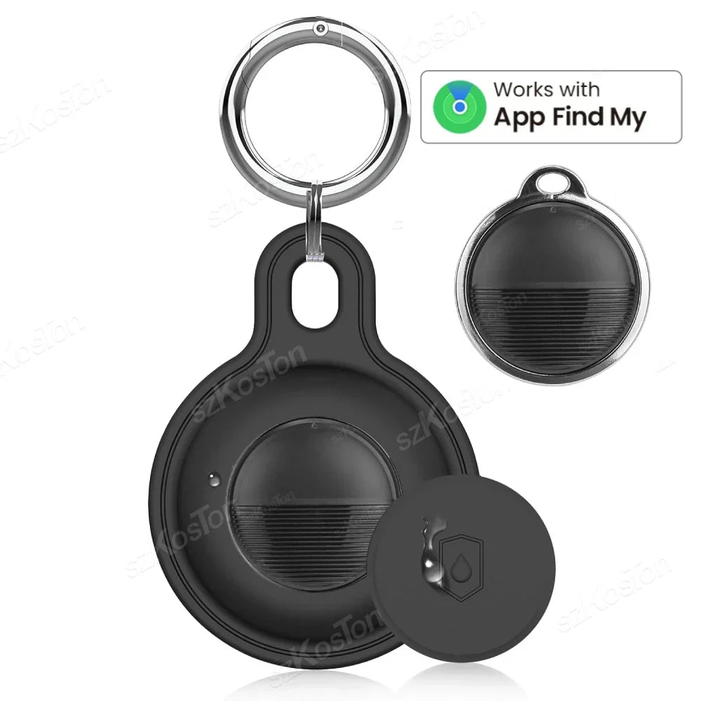 Porte-clés noir compatible avec l'application Find My, idéal pour localiser vos objets. Accessoire pratique et moderne pour suivi GPS.