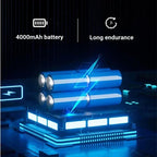 Batterie 4000mAh avec longue endurance, illustration futuriste de piles bleues sur fond technologique, concept d'énergie durable et efficace.