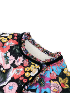 Veste matelassée pour enfant avec motif floral coloré, col rond, boutons en bois, doublure chaude. Mode enfant, vêtements d'hiver.