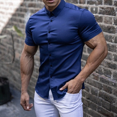 FIGO - Camisa ajustada de manga corta en tejido elástico