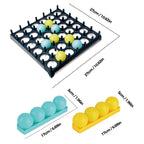 Jeu de stratégie avec plateau noir 27x27 cm, boules bleues et jaunes, dimensions incluses. Accessoire éducatif pour enfants et adultes.