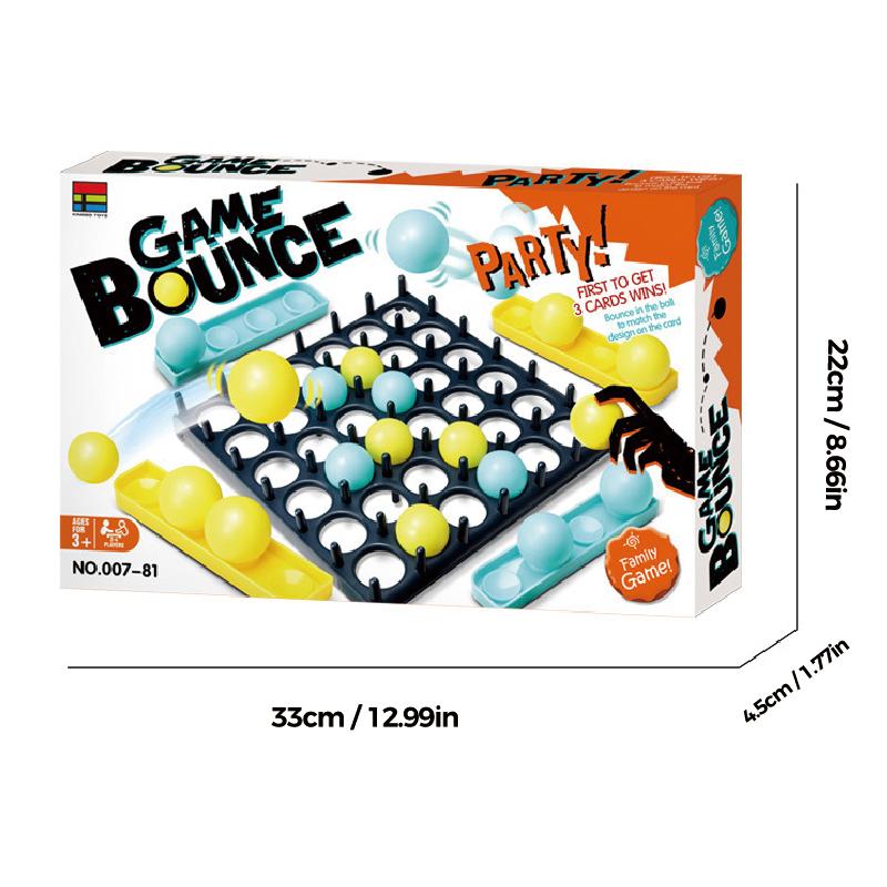 Boîte de jeu "Game Bounce" avec balles colorées, dimensions 33x22x4,5 cm, jeu familial amusant, idéal pour les soirées et les fêtes.