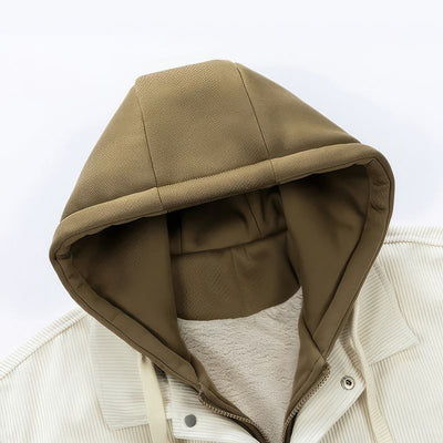 Chaqueta de pana con capucha para hombre - Forrada