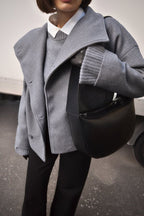 Damevest | Kort | Blandingsuld | Dobbeltradet knaplukning