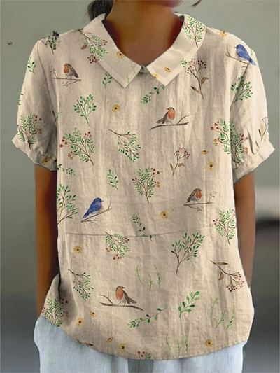 Maya | T-shirt casual da donna con stampa di uccelli e rami