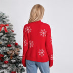 Rød striktrøje med snefnugsmønster til kvinder