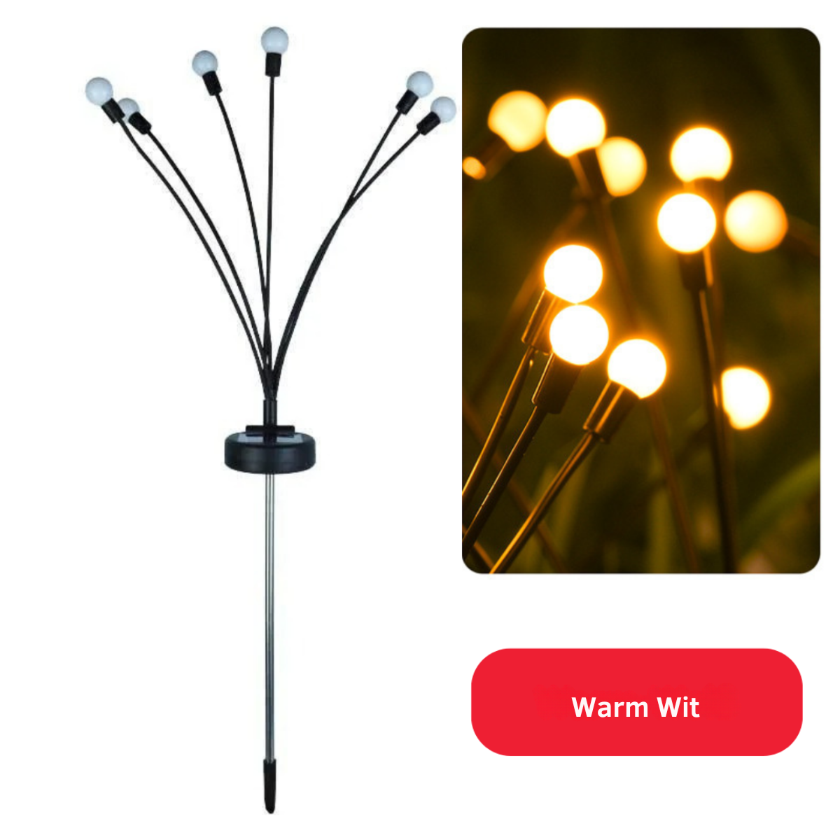 Lumière solaire jardin LED, design moderne en forme de bouquet, éclairage extérieur décoratif, énergie solaire, ambiance chaleureuse.