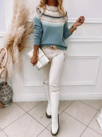 Dame uldtrøje med nordisk mønster i lyseblå