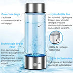 Bouteille d'eau hydrogène avec technologie SPE et PEM, cycle de 3 minutes, câble USB, ouverture large, sans BPA, infusion 1,6 ppm.