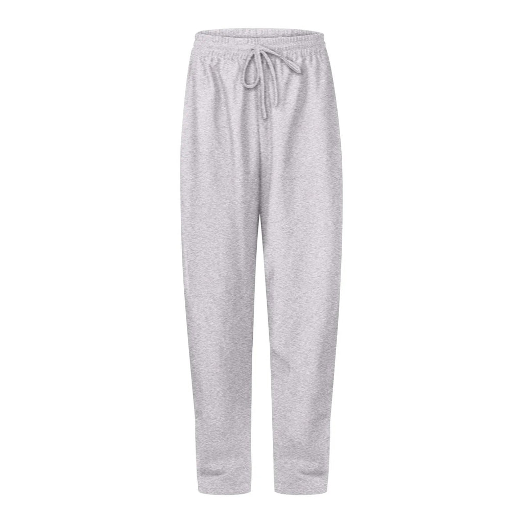 Pantalon de jogging gris clair pour homme, taille élastique avec cordon, confortable et décontracté, idéal pour sport et détente.