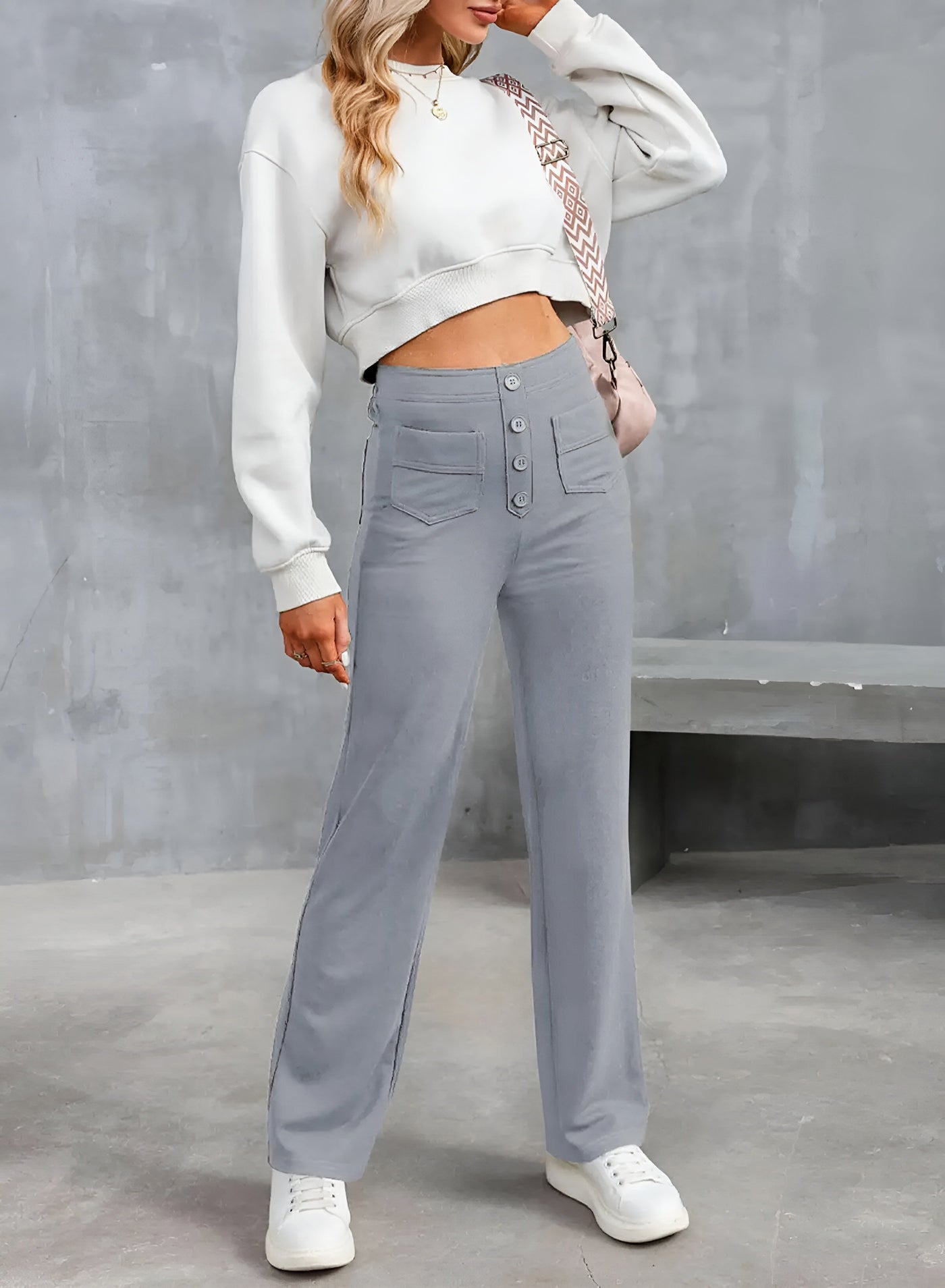 Pantalon Greta - Pantalon élastique taille haute avec élégance à jambes larges