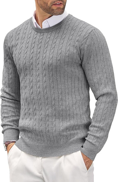 Suéter de cuello redondo entallado para hombre en punto fino