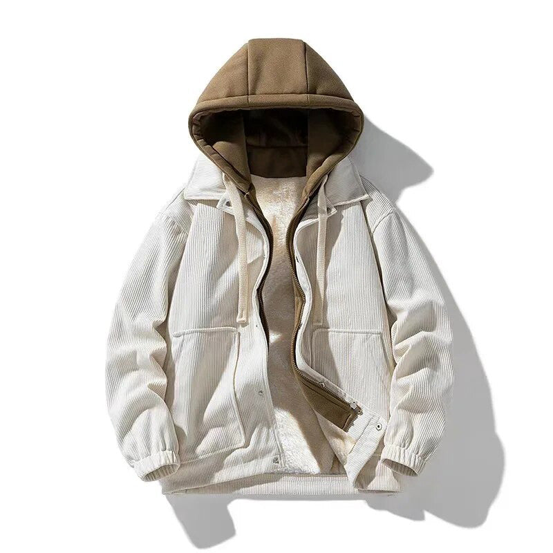 Chaqueta de pana con capucha para hombre - Forrada
