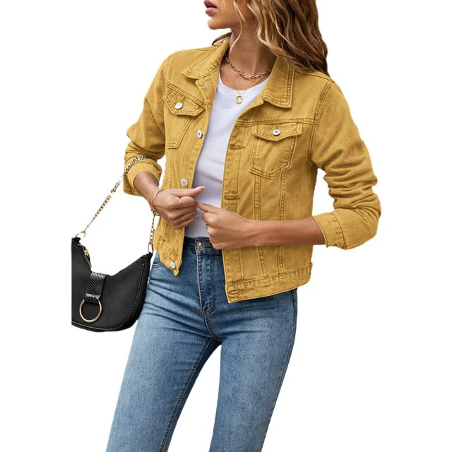 Chaqueta vaquera para mujer: diseño corto atemporal con cierre de botones. 